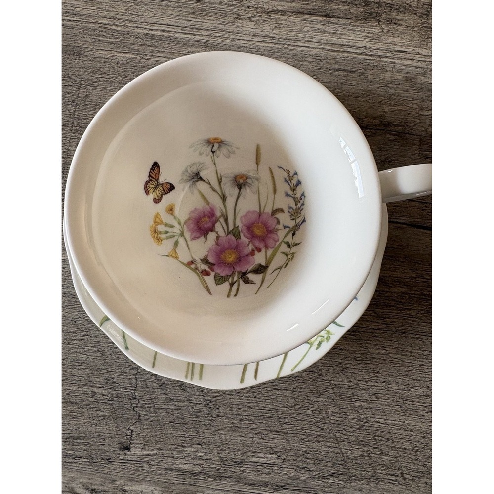 Stechcol Floral Butterfly Teacup Saucer Set Gracie Bone China Wildflower
